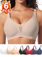 6pcs Women’s Bra Panties Everyday Wireless Push Up Lingerie Soft Briefs Seamless Bralettes, Breathable Padded Comfort Underpants