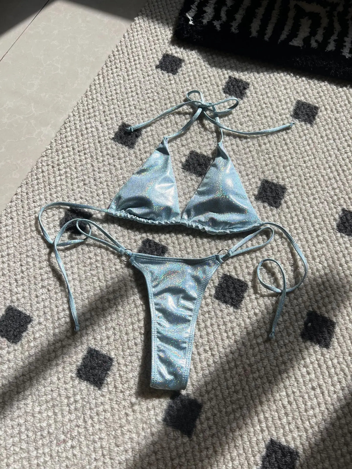 2026 Glitter Sparkling High Cut Halter Bikini Female Swimsuit Women Swimwear Two-pieces Bikini set Bather Bathing Suit Swim