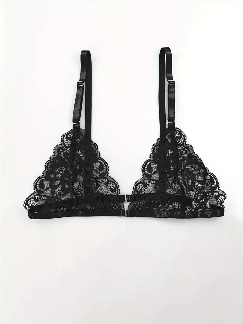 Hot Sexy Lingerie Female Bra Garter Panty Ultra-thin Semi See-through Full Lace Comfortable No-steel Ring Bras Thong Body Suit