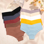 20PCS Women's Seamless Maillard Underwear Sexy V-Shaped Mid Waist Ice Silk Brief 10 Soild Color Cozy Stretch Sexy Underpant S-XL