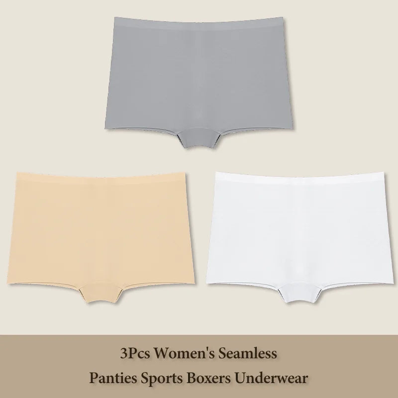 3Pcs Women's Seamless Sports Boxers Underwear Female Solid Color Panties Comfortable Brief Cozy Lingerie Intimate Underpant S-XL