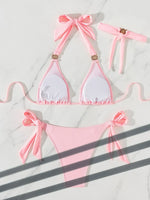 Luxury Bikini 2025 Women Pink Jewelled Rhinestones Diamond Push Up Micro Swimsuit Brazilian Bathing Suit Band 3 Piece Swimwear