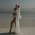 New Chiffon Tunic Beach Cover Up Cover-ups Dress Sunscreen Beachwear Womens Clothing Sexy V Neck Ruffled Long Sleeve Black White