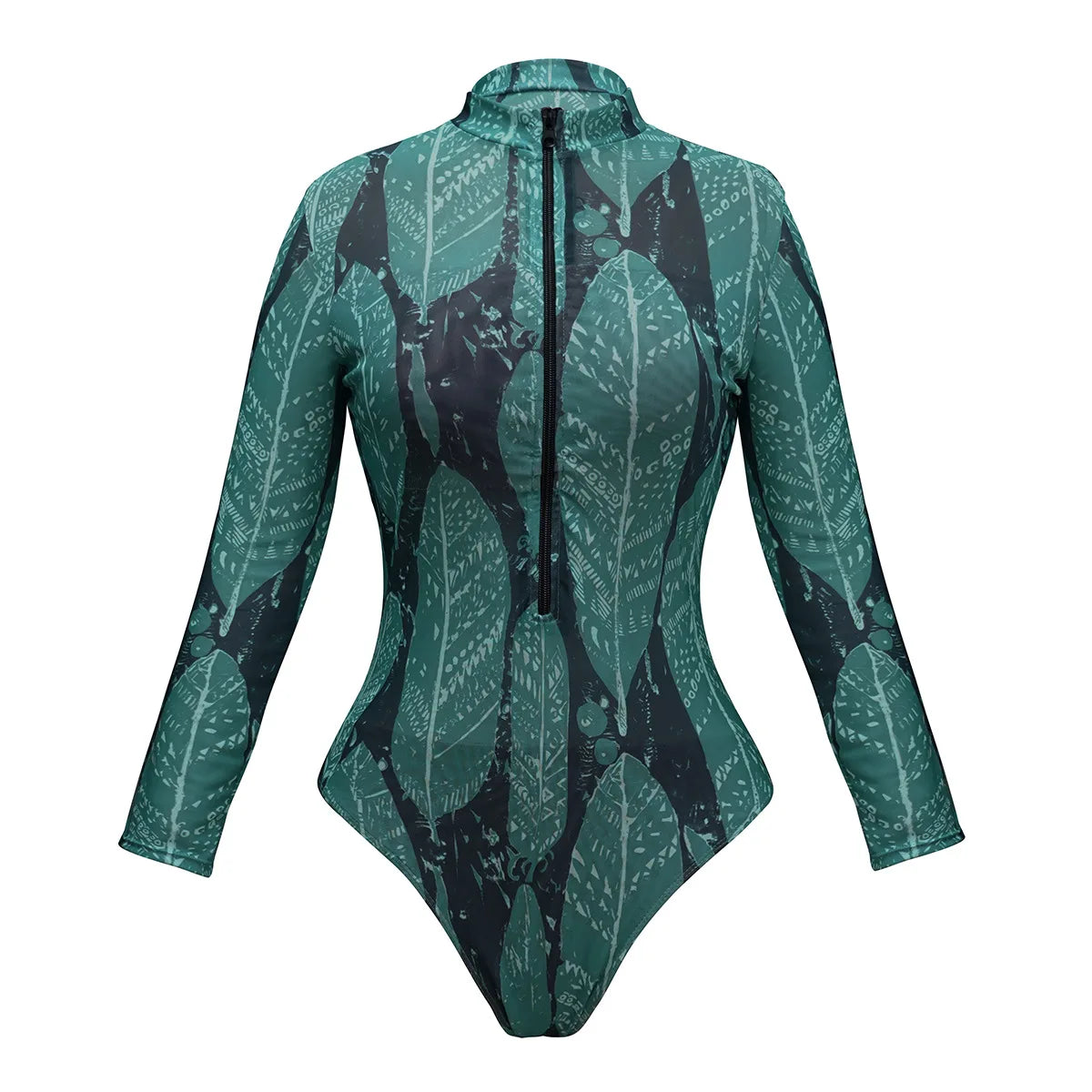 UPF35 Long Sleeved Sunscreen Swimsuit Long Pants Set Women Black Geometry Print Zipper Slim Fit Swimwear Bodysuit Beachwear 2025