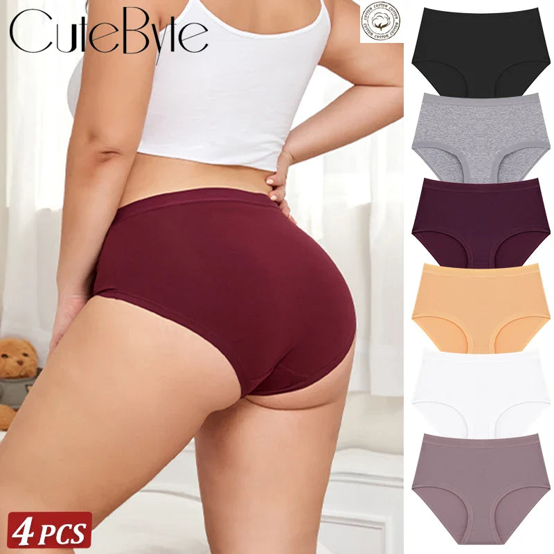 4Pcs/Set Women Cotton Briefs Seamless High Waist Breathable Underwear Female Stretch Comfortable Lingerie New solid color Panty