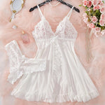 Sexy Women Lace Lingerie Set, Transparent Pink Lace Camisole & Panties Suit, Sexy Romantic Night V-Neck Temptation Hot Sleepwear