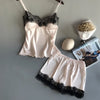 Women's Lace Satin Pajama Sets Sexy Nightwear Summer Sleeveless Tops+Shorts 2 Pcs Pyjamas Sleepwear Loungewear test