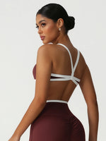 Women Training Yoga Elastic V-Back Fitness Top Contrast Color Cycling Casual Run Sport Bra
