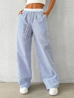 Women's Casual Striped Woven Wide Leg Pants Fall Winter 2024 Casual Stylish Full Length Trousers Y2K Clothes Streetwear