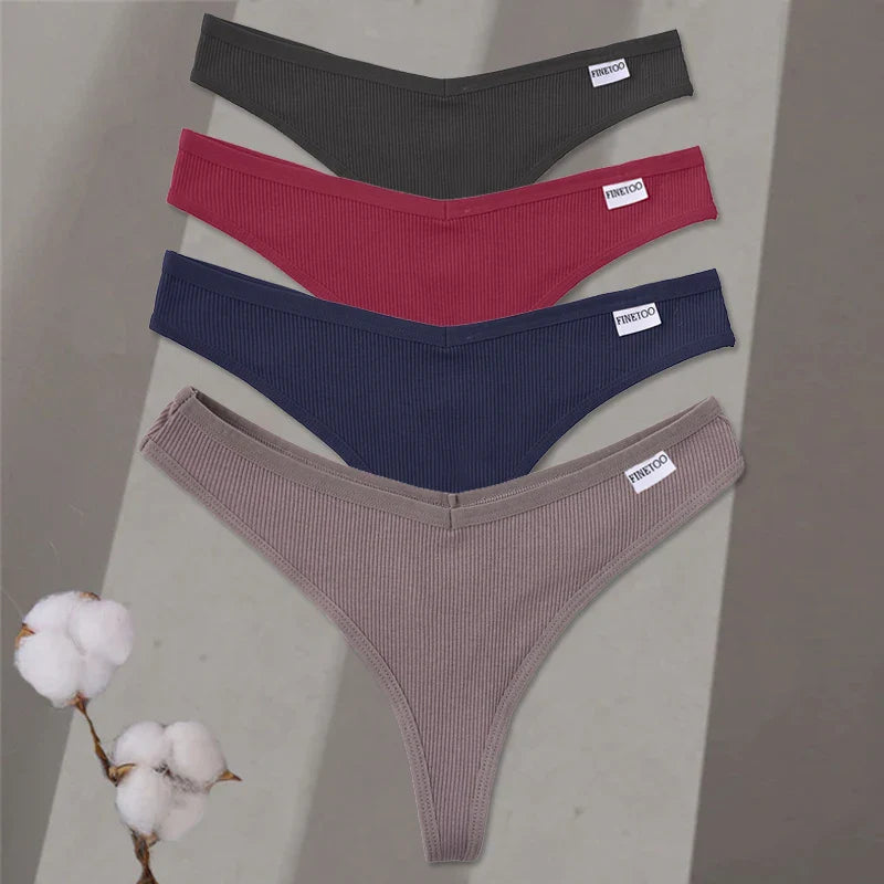 4Pcs/set Cotton Thongs Women Low-Rise Bikini Underwear M-XL Comfortable G-string Female Fruit Embroidery T-Back Panties Lingerie