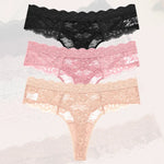 3Pcs Lace Sexy Thongs Women Low-Rise Briefs Sexy Soft Ladies Underwear Trendy Floral Underpants Female Flowery Panty Lingerie