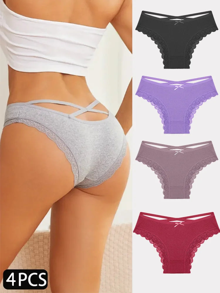 4PCS Cotton Seamless Panties Hollow Sexy Design Unique Low Waist Women Panties Breathable Girls Underwear Soft Lingerie S-XL
