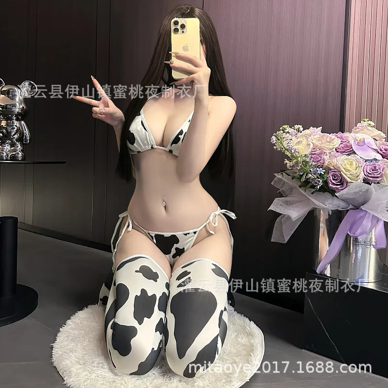 Cow Print Sexy Cosplay Costume Maid Swimsuit Anime Bikini For Beach Vacation Holiday Pool Party Charming Backless Deep V 7AXO