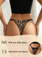 Leopard Women Lace Trim Panties Sexy Low Rise Thong Adjustable Waistband Female Breathable Intimates Lingerie Underwear