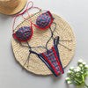 Blue Vintage Print String Thong Micro Bikini Push Up 2026 Sexy Swimsuit Women Back Knotted Swimwear Bathing Suit Bikinis Sets test