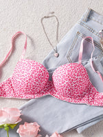 Single Piece Pink Leopard Print Bra Adorable Daily Wear Gathered Effect Feminine Underwear Comfortable Bra for Women