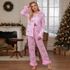 Women Satin Christmas Pajamas Sets Long Sleeve Santa Claus Print Tops with Elastic Waist Pants Two Pieces Sleepwear test