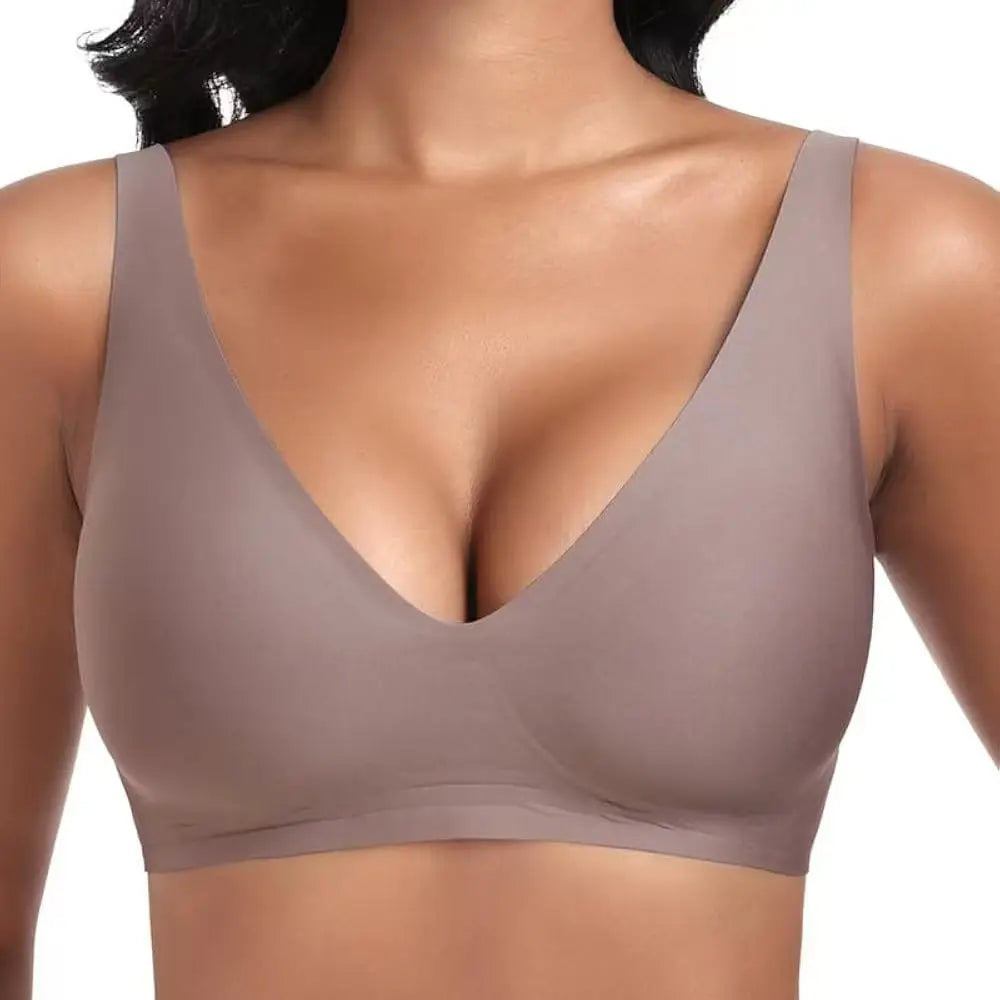Women's Deep V Seamless Wire-Free Bra Plus Size Solid Color 3/4 Cup Thin Bra Comfortable Push-up Bra Underwear