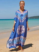 2025 Loose Boho Style Maxi Dress Print Face Swim Suit Cover-up Bohemian Dress Robe Plage Kaftan Maxi Dress Beach Wear Tunics