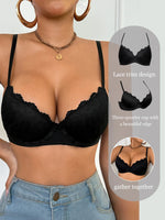 Knit Sexy Women's Thin Cup Lace Bras Lace Splicing Underwire Bra Push-Up Breathable Women's underwear