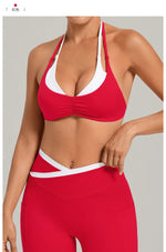 Women's Gym Workout Two-color Yoga Sports Bras Halter Neck Open Back Design Sports Tank Top Running Fitness Built-in Bra Cups