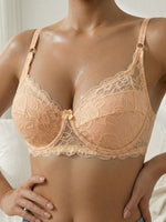 French Women's Lace Trim Push Up Bra Sexy Mesh Underwire Underwear Comfy Thin Padding Floral Lace Lingerie Bra
