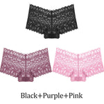 3Pcs Women Lace Boyshort Panties Low-Rise Sexy Underwear Trendy Floral Underpants Female Sexy Boyshort Panties Ladies Lingerie