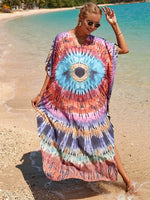 2025 Loose Boho Style Maxi Dress Print Face Swim Suit Cover-up Bohemian Dress Robe Plage Kaftan Maxi Dress Beach Wear Tunics