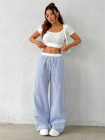 Women's Casual Striped Woven Wide Leg Pants Fall Winter 2024 Casual Stylish Full Length Trousers Y2K Clothes Streetwear