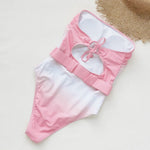 Vintage Pink Tie Dye Gradient Swimwear Women 2026 Bandeau Starfish Ornament Belt Tummy Control One Piece Swimsuit Monokini