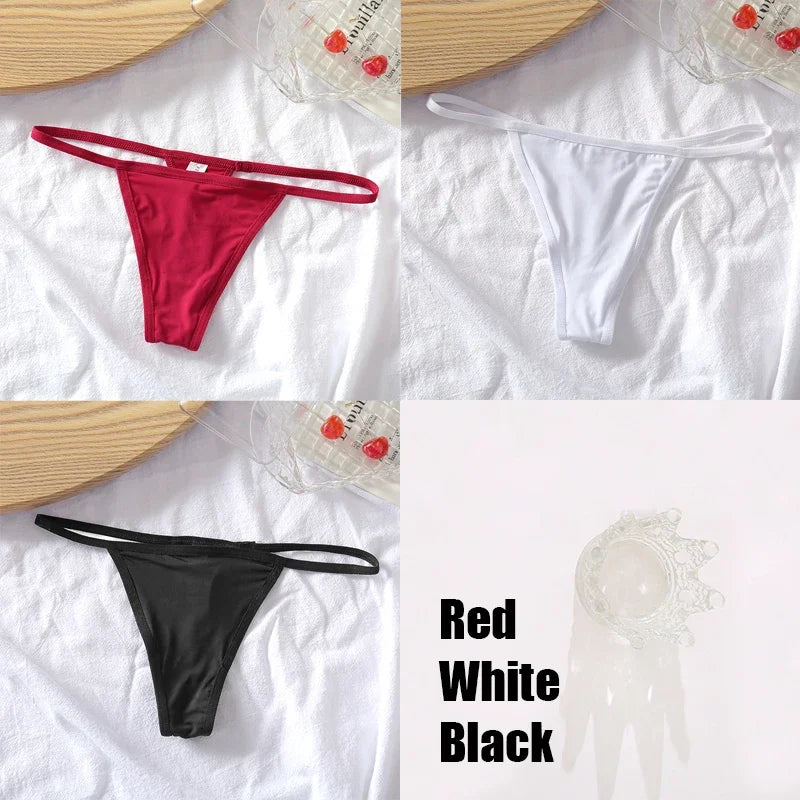New 3PCS/Set Cotton Bikini Panties Women Sexy Solid Color Low Waist Thongs Female Breathable G-String Underwear Comfort Lingerie