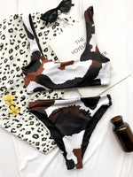 Sexy Cow Print Bikini Set 2025 Women Cut Out Push Up High Waist Swimsuit Brazilian Beach Bathing Suit Designer 2 Piece Swimwear