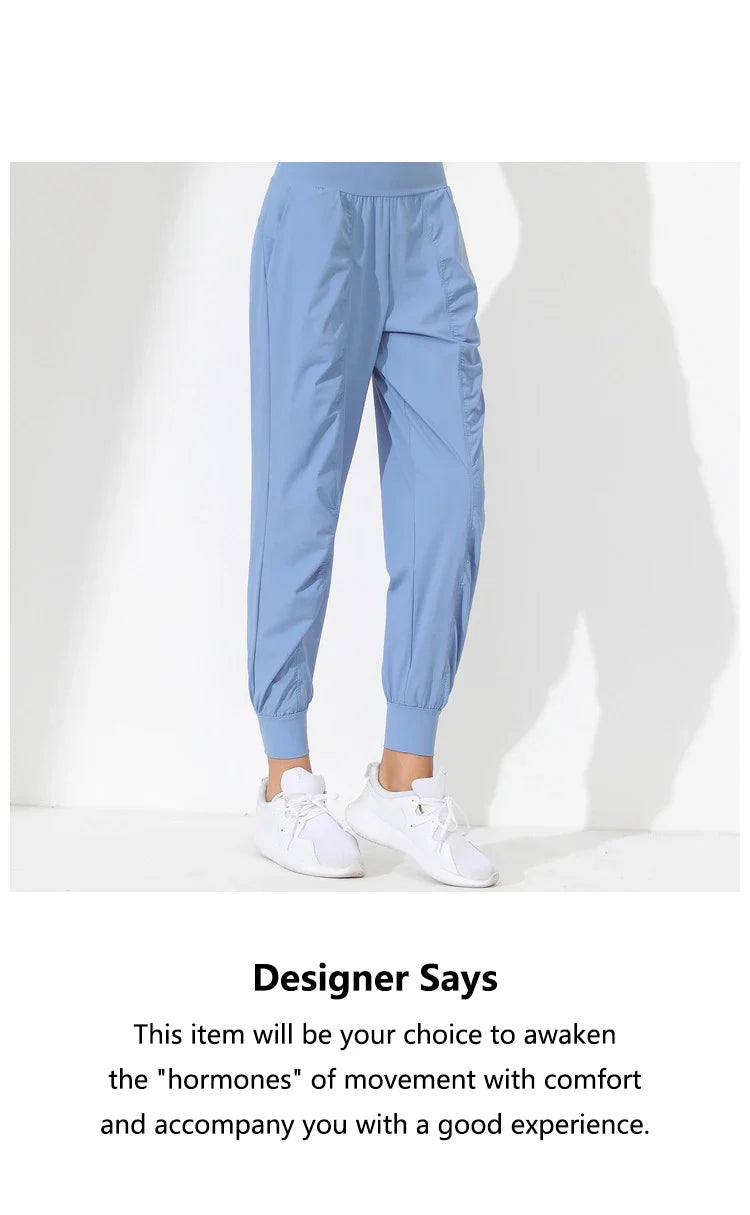 Hearuisavy Yoga Pants Loose Slim Quick-Dry Yoga Pants Pleated Hem Bound Running Fitness Capris Pockets Jogging Pants Woman