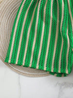 New Retro 3 Pieces Knitted Mesh String Bikini Set Swimsuit Women Blue Striped Swimwear with Shorts Beach Wear Boho Bathing Suit