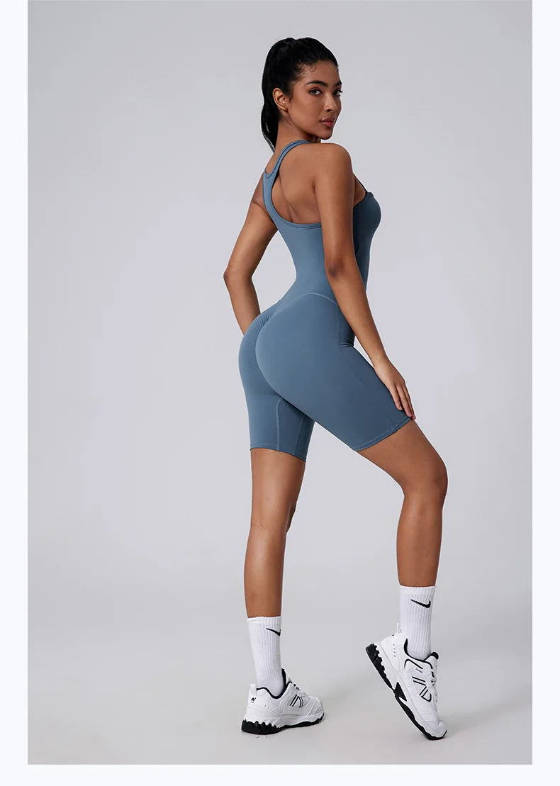Women's Short Tracksuit One-Piece Sportswear Gym Workout Clothes Fitness Jumpsuit Stretch Bodysuit Yoga Suit Sports Playsuit