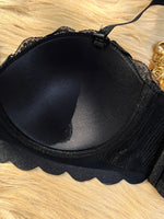 Sexy hot Lace trim spliced with leopard print bra Underwire Support & Wavy Scalloped Edge Push up bra Women's bra