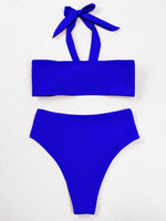 Sexy Front Bow Bikinis Sets Women Orange Blue Bandeau Push Up Two Piece Swimsuit 2025 Cut Out Bathing Suit High Waist Swimwear