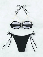 Sexy Shell Shape Underwire Bikini Tie Side Thong Bikinis Swimwear Women 2025 Black Pearls Strap Push Up Bathing Suit Swimsuit