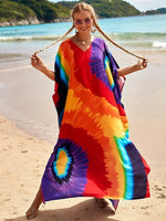 2025 Loose Boho Style Maxi Dress Print Face Swim Suit Cover-up Bohemian Dress Robe Plage Kaftan Maxi Dress Beach Wear Tunics