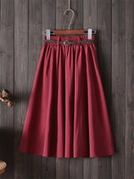 Midi Knee Length Summer Skirt Women With BeltFashion Korean Ladies High Waist Pleated A-line School Skirt Female