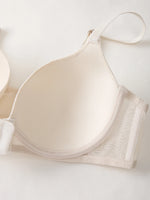 Daily Women's Bra with Lace Splicing and Embossed Texture Cup Surface Push-up Bra Soft Fabric Front Closure Underwire Underwear