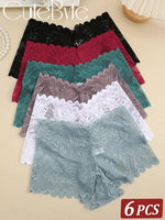 6PCS Women Lace Boxers Briefs Sexy Seamless Breathable Low Waist Female Underwear Solid Color Intimates High Elastic Lingerie