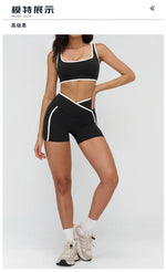 Patchwork Backless Yoga Sets Women Sportswear High Waist Gym Scrunch Bum Shorts Set Female Fitness Sports Suit Workout Clothes