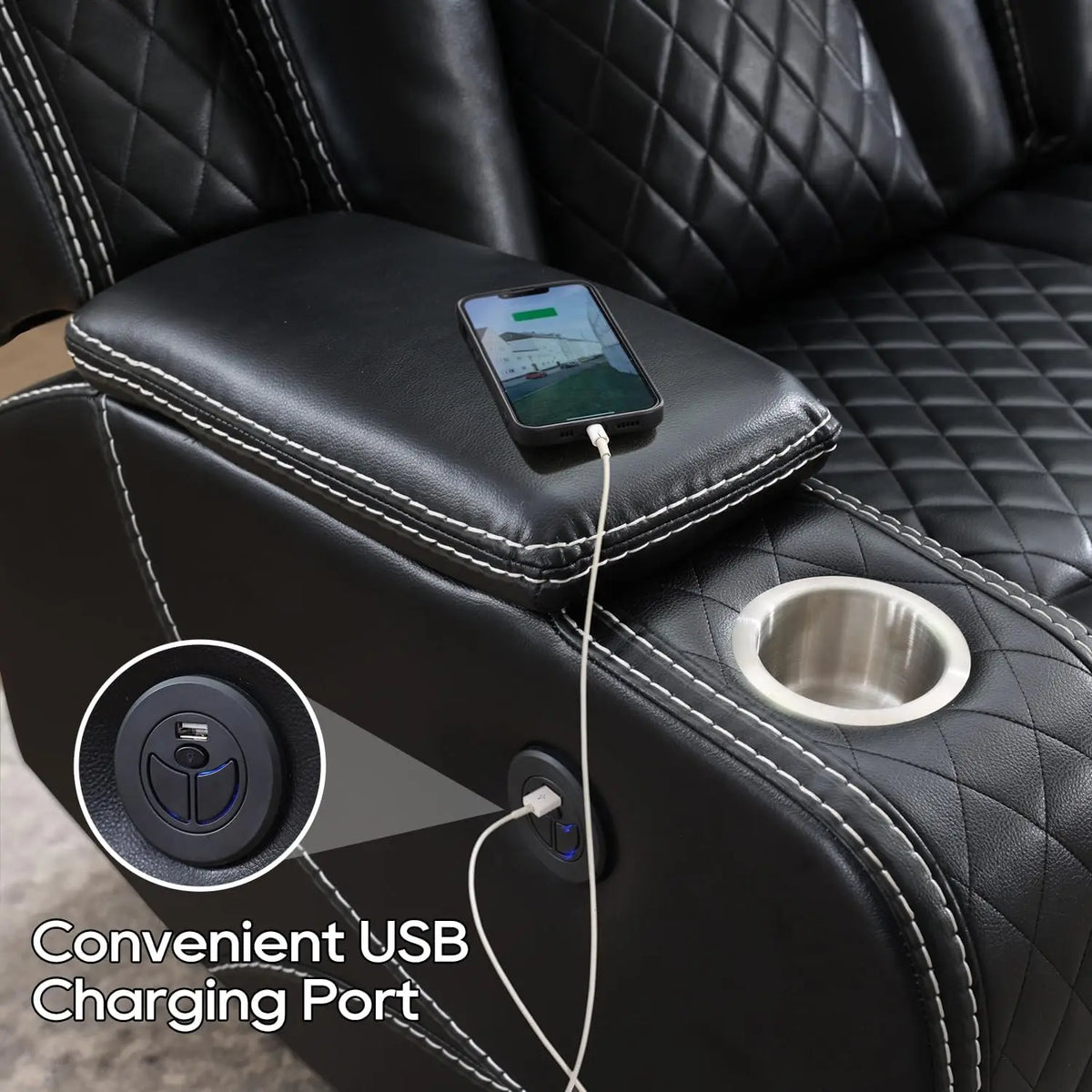 TODRANI Power Reclining Sofa 0 Gravity w/ Wireless Charger,LED Floor Lights,Reading Light, Drop-down Table USB/Type-C Port(070)