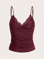 Sexy Contrast Lace Bow Front Crop Cami Top Women 2024 Summer Grunge Punk Y2K Clothes Ruched Skinny Backless Tee Shirt