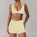 Pad 2PCS Yoga Set Sports Bras V-Neck Halter Pocket Fitness Workout Running Leggings Gym Woman Active Wear Clothing XP26