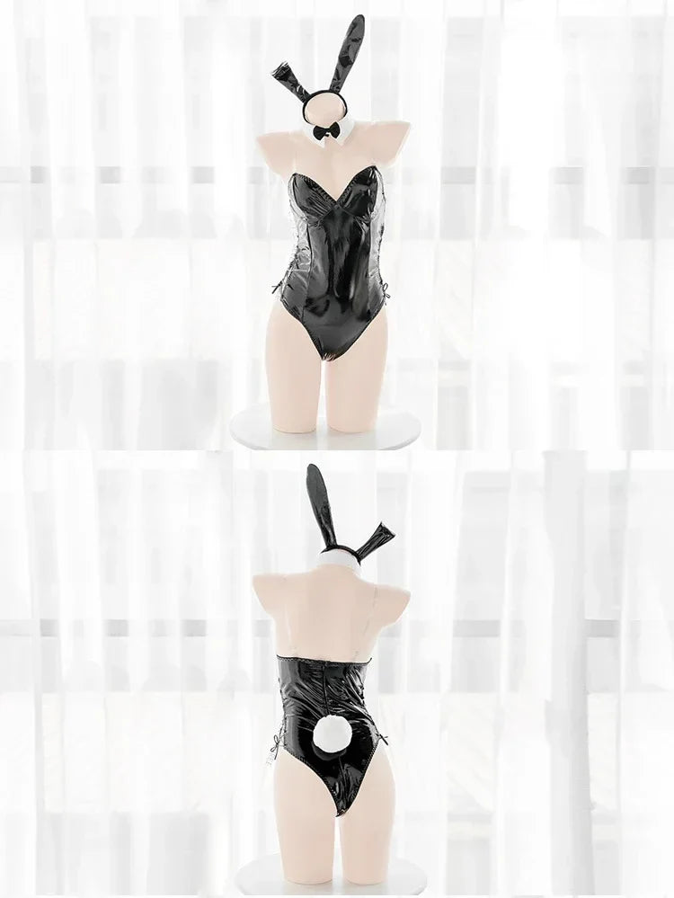 Mai Sakurajima Bunny Girl Cosplay Costume Women Sexy Lingerie PU Leather Bodysuit with Tie and Headband Set Anime Outfit