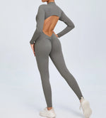 Hearuisavy Summer V Back Sports Jumpsuit Yoga Clothes Rompers Women Long Sleeveles Workout Bodysuits Backless One-piece Suit