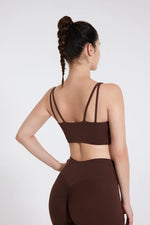 DIAS FIT JOY Women's Double Thin Shoulder Strap Yoga Vest with Chest Mat Sports Underwear V-neck Fitness Bra Yoga Back Beauty