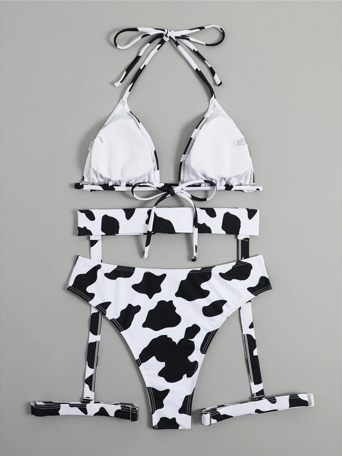 Sexy With Garter Spots Halter Bikini Female Swimsuit Women Swimwear Three-pieces Bikini set Bather Bathing Suit Swim Lady K4439